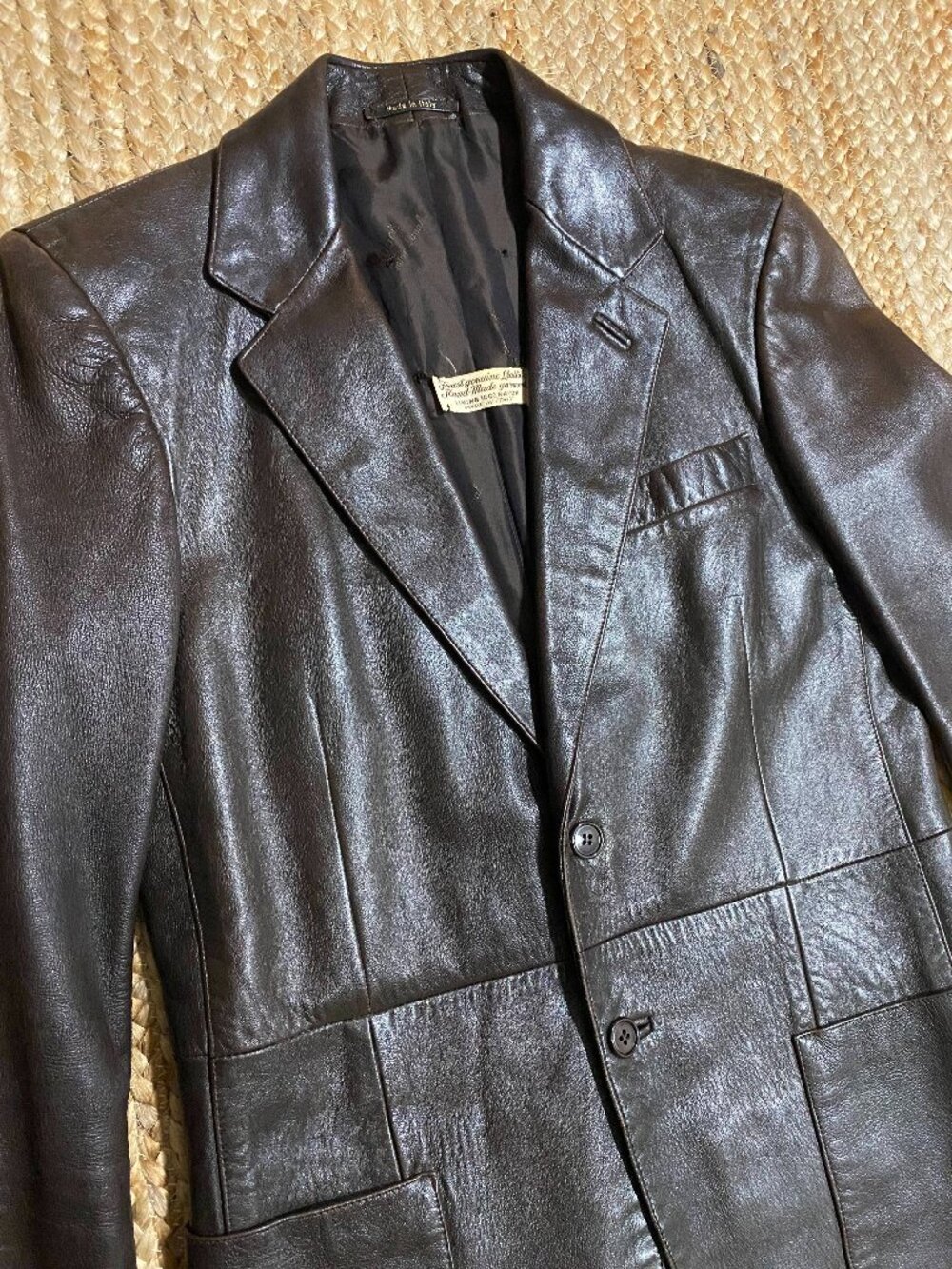 Handmade Italian Leather Vintage Blazer Sport Coat Dark Brown Mens 38 40